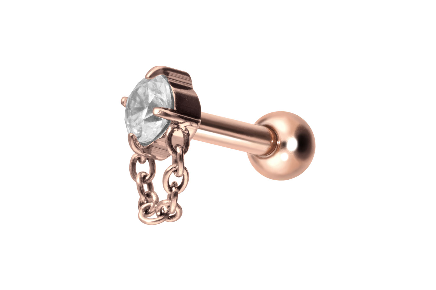 Titan Ohrpiercing mit Innengewinde KRISTALL + KETTE